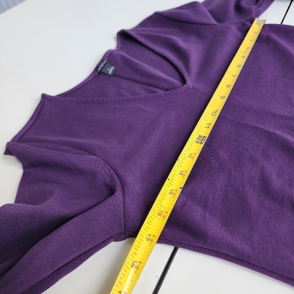 Ann Taylor Shift Dress Purple Floral Embroidered Sleeve V Neck Casual Stretch S - Picture 10 of 15